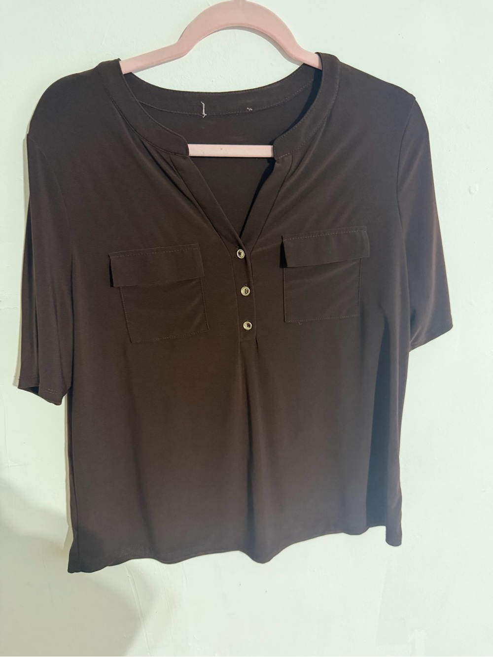 Women's Short-Sleeve Pocket Henley Top - Brown
